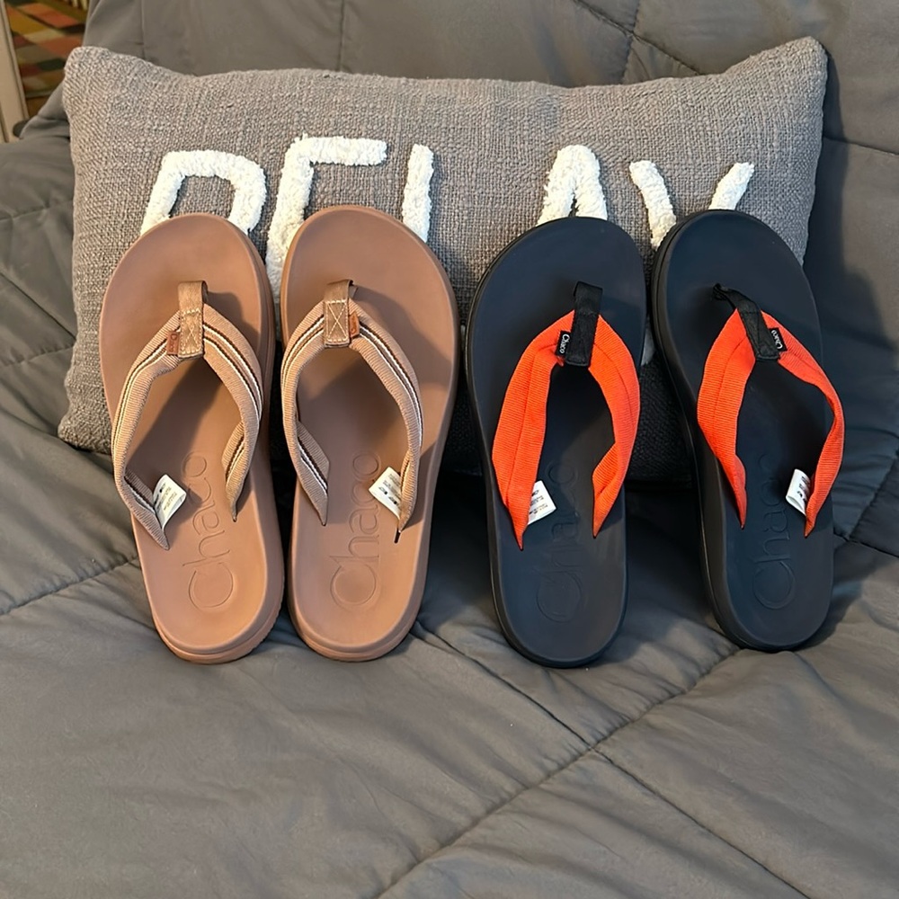 2 Pair Chaco Slides Sandals Canvas 9 Tan Beige Orange Chili Pepper.